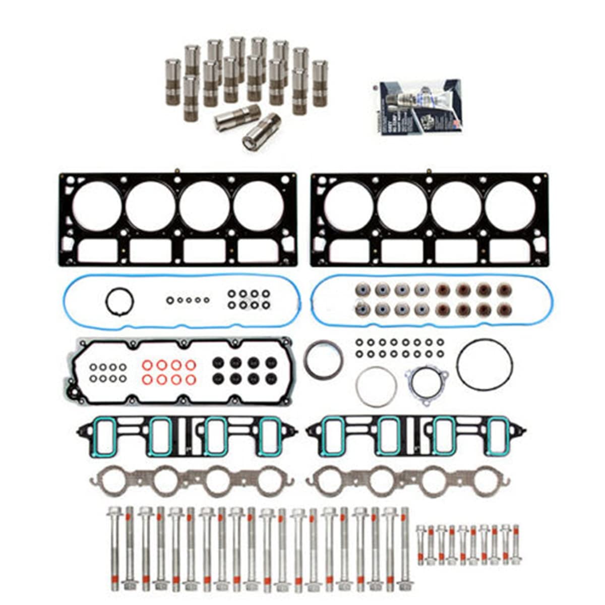 Head Gasket Set with Head Bolts & Lifters Compatible with 2007-2016 Chevy GM LS 6.0L 6.2L Non-AFM