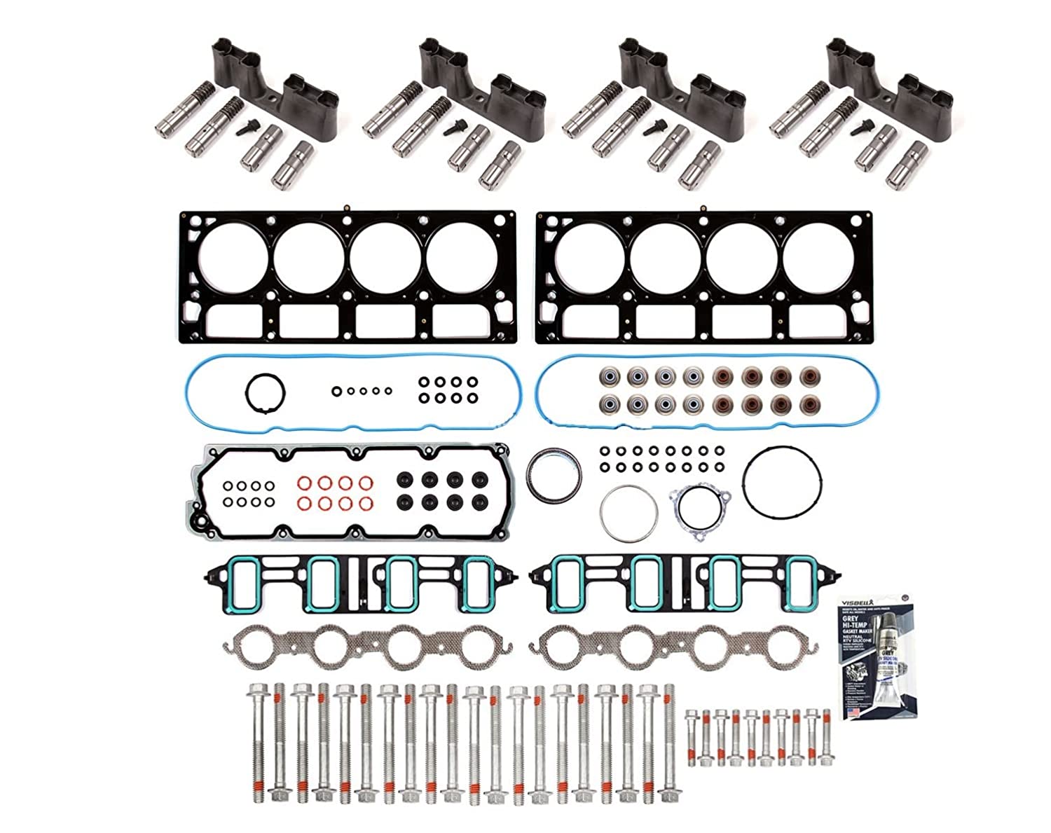 6.0 6.2 AFM Lifter Replacement Kit with Head Gasket Set Head Bolts Lifters and Guides Compatible with 2007-2015 Chevy GM 6.0L 6.2L LS L92 L76 LZ1 LFA